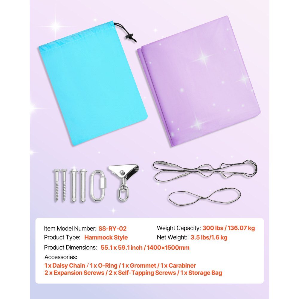 Aerial Yoga hangmatset Dubbellaags stof Aerial Yoga Swing Luchtvliegende Yoga Swing met 360° draaibare ophanging en O-sling en maximaal draagvermogen van 300 lbs Plafondschommels Roze + Blauw