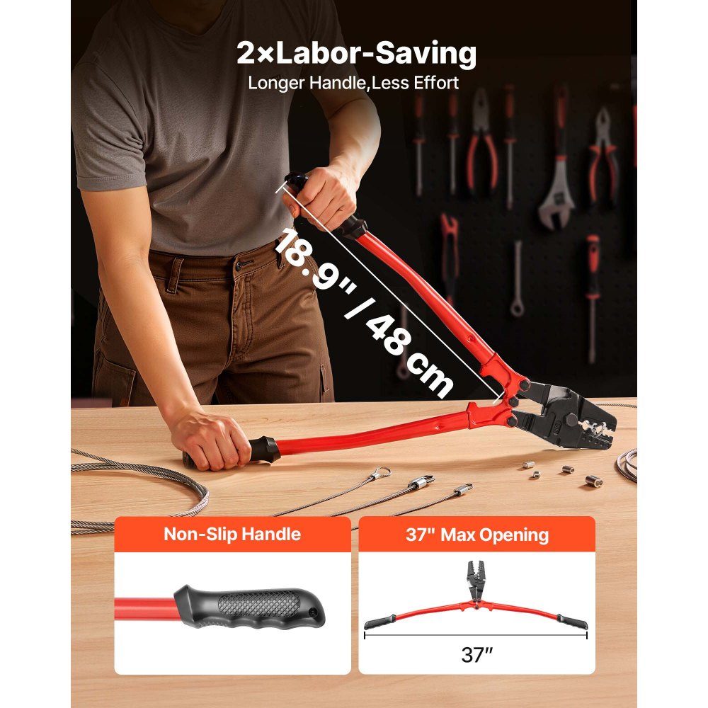 Crimping Tool 24" Crimping Tool Crimping Tool 1/16 3/32 1/8 5/32 3/16" 2 in 1 Tool Crimp Hand Cable Lugs Alloy Crimping Tool