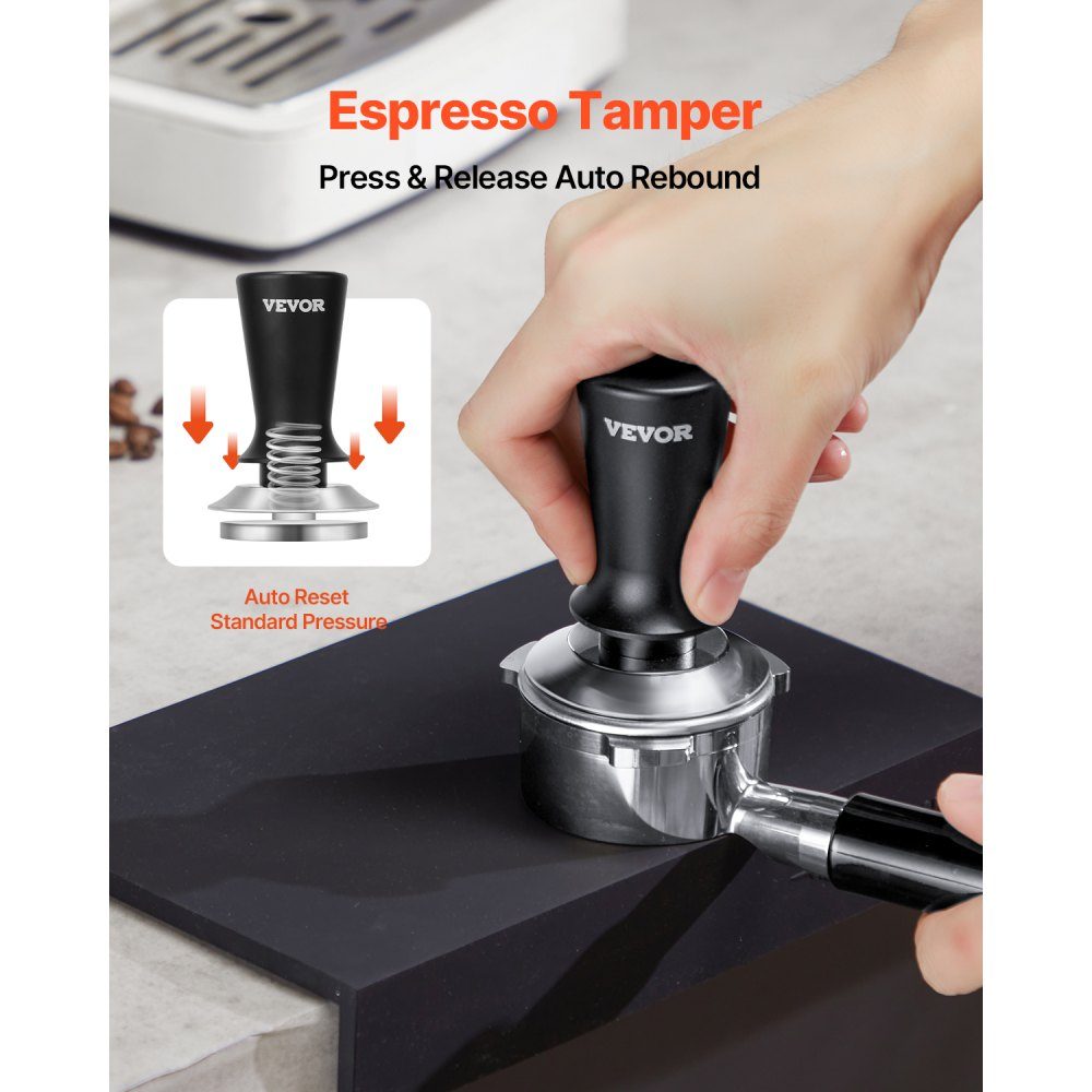 Tamper à expresso 53 mm Tamper à café à ressort Outil de bourrage de 30 lb Outil à café pour machine à café Accessoires de café Tamper à café en acier inoxydable avec poignée antidérapante Noir