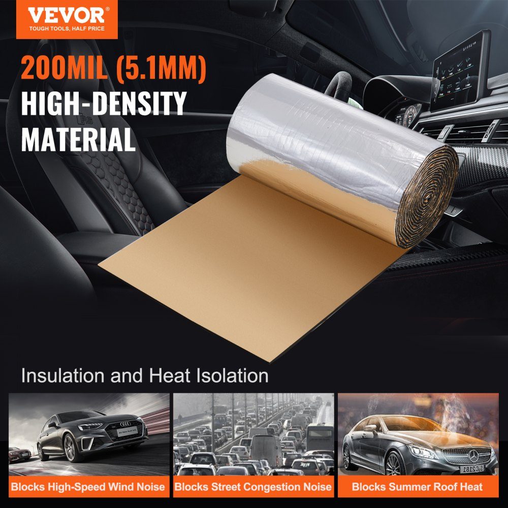Tapis d'isolation de voiture 3,3 m² Tapis anti-battement 419,1 x 8001 mm Isolation de véhicule Feuille d'aluminium de 200 mil (5 mm) d'épaisseur Tapis insonorisant Résistant à la chaleur Isolation phonique Isolation acoustique Isolation phonique