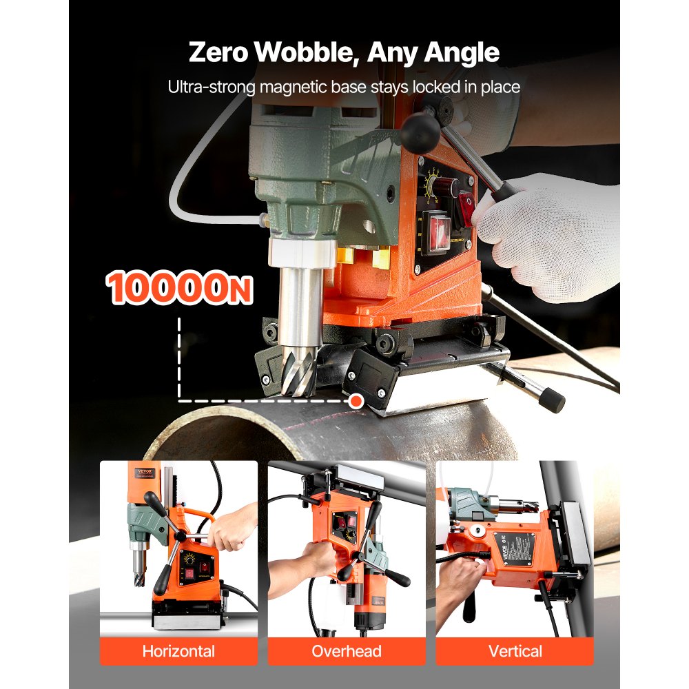 Perceuse magnétique 1400 W 50 mm de diamètre, direction réversible, perceuse magnétique pour surfaces métalliques, carottier électrique avec 11 forets pour bricolage industriel, orange Perceuse magnétique 1400 W 50 mm de diamètre, direction réversible, perceuse magnétique pour surfaces métalliques, carottier électrique avec 11 forets pour bricolage industriel, orange