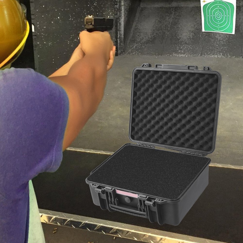 Twardy futerał na pistolet z wyciętą pianką PU, wodoodporny i pyłoszczelny twardy futerał na 6 pistoletów, 19,3 × 17,1 × 8,3 cala, zamykany futerał na pistolet, czarny Twardy futerał na pistolet z wyciętą pianką PU, wodoodporny i pyłoszczelny twardy futerał na 6 pistoletów, 19,3 × 17,1 × 8,3 cala, zamykany futerał na pistolet, czarny