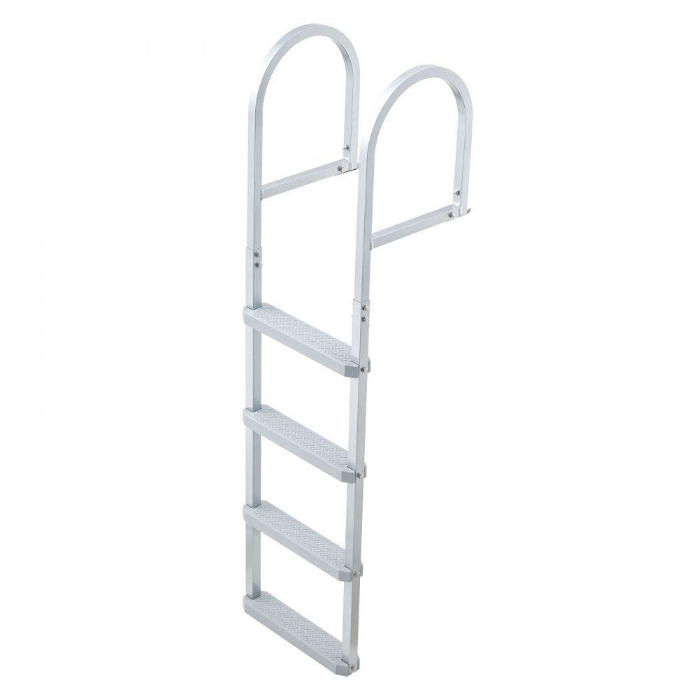 Dock Ladder Detachable, Boat Ladder with 4 Non-Slip Steps, Wide Pedals and Handrail, Pool Ladder with 500lb Load Capacity Made of Aluminum Alloy, Entry Ladder for Docks, Pools, Lakes, Boats, Silver