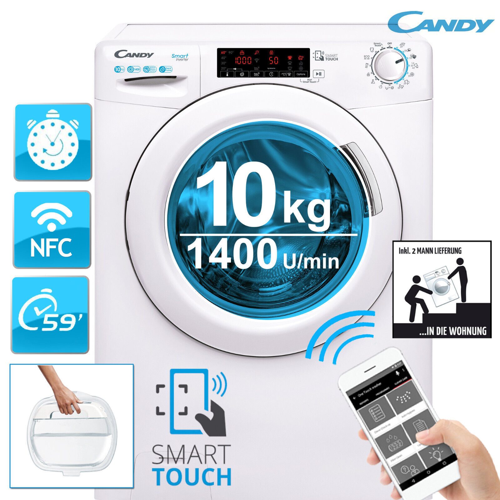 Candy WASHING MACHINE 10 kg 16 programs child lock including delivery to your home