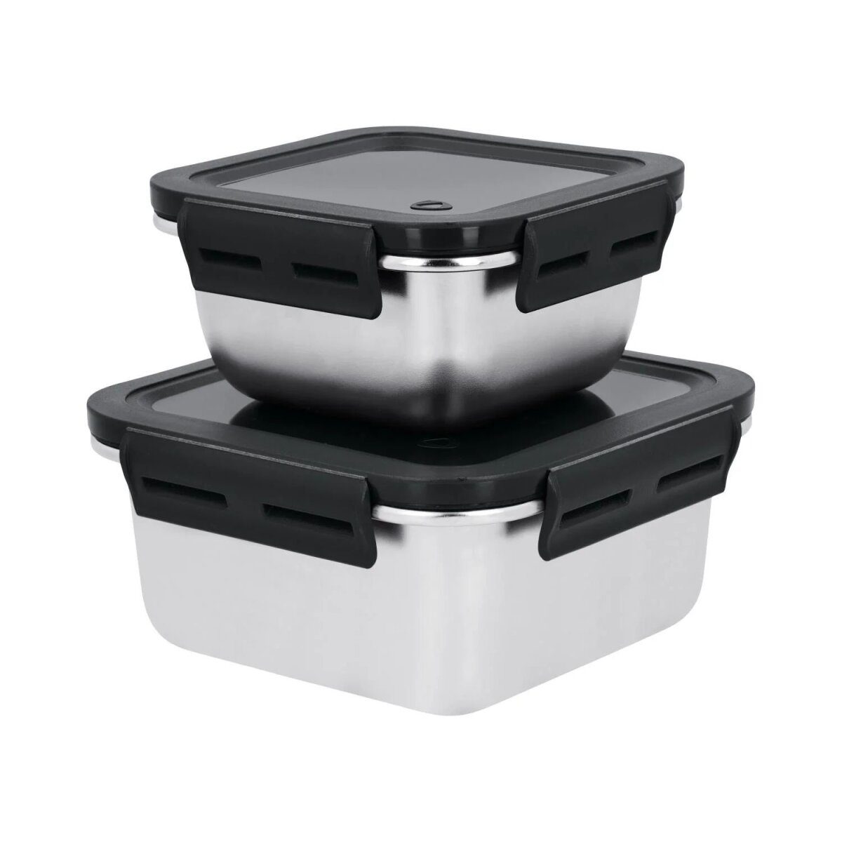 SILVERCREST® voedselbewaarcontainerset van roestvrij staal (vierkant, zilver/zwart)