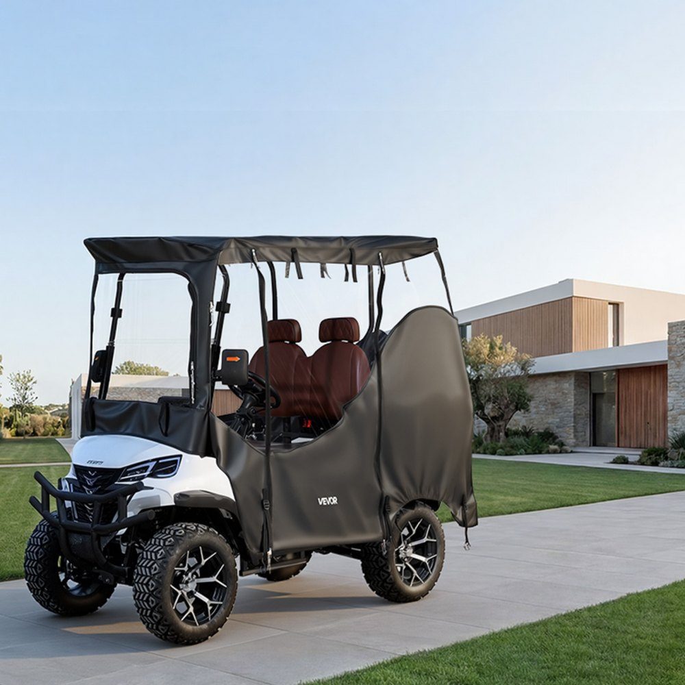 Zichtbare golfkarhoes voor 2-zits golfkarren (de meeste Club Car, Yamaha, EZGO en Honda golfkarren), regenhoes van 600D Oxford-stof, met PU-coating en winddicht haaksysteem