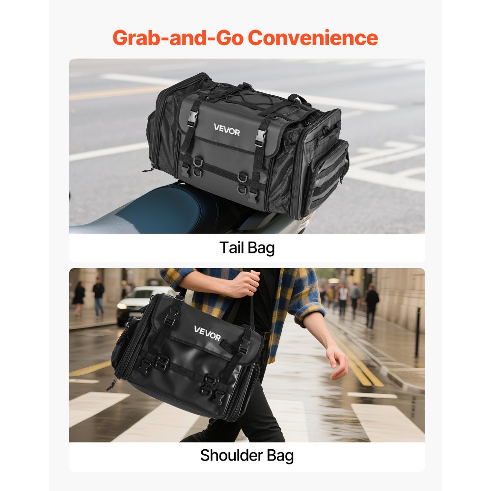 Motorrad-Hecktasche, Rücksitztasche (40–60 l), mit wasserdichtem Regenschutz, Motorrad-Gepäckaufbewahrung, Gepäckträgertasche mit Schultergurt und elastischer Kordel, Motorradgepäck, Schwarz Motorrad-Hecktasche, Rücksitztasche (40–60 l), mit wasserdichtem Regenschutz, Motorrad-Gepäckaufbewahrung, Gepäckträgertasche mit Schultergurt und elastischer Kordel, Motorradgepäck, Schwarz