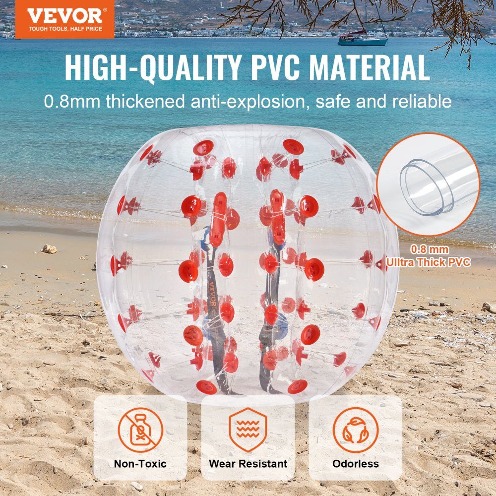 Aufblasbarer Bump-Ball, Bumper-Ball, 1 Stück, 1,2 m x 1,03 m, menschlicher Kollisionsball, PVC-Körper-Blasen-Bounce-Ball für Outdoor-Aktivitäten, transparent + rote Punkte, aufblasbarer Bumper-Ball