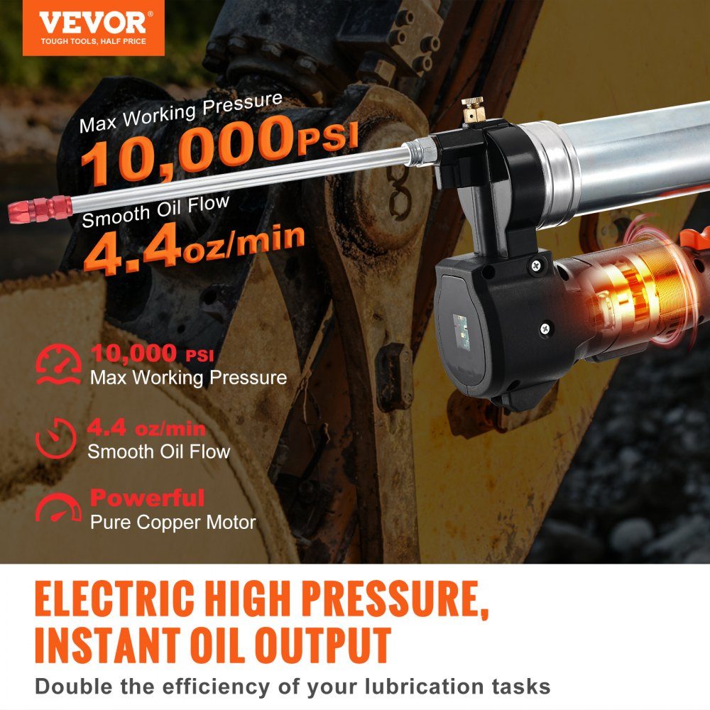 Bezprzewodowa smarownica 20 V Smarownica 500 g Ciśnienie robocze 10 000 PSI Elektryczna smarownica 125 g/min Szybkość podawania oleju w zestawie. 2x akumulatory 2,0 Ah, wąż Φ9x990mm i uniwersalna smarownica z szybką ładowarką