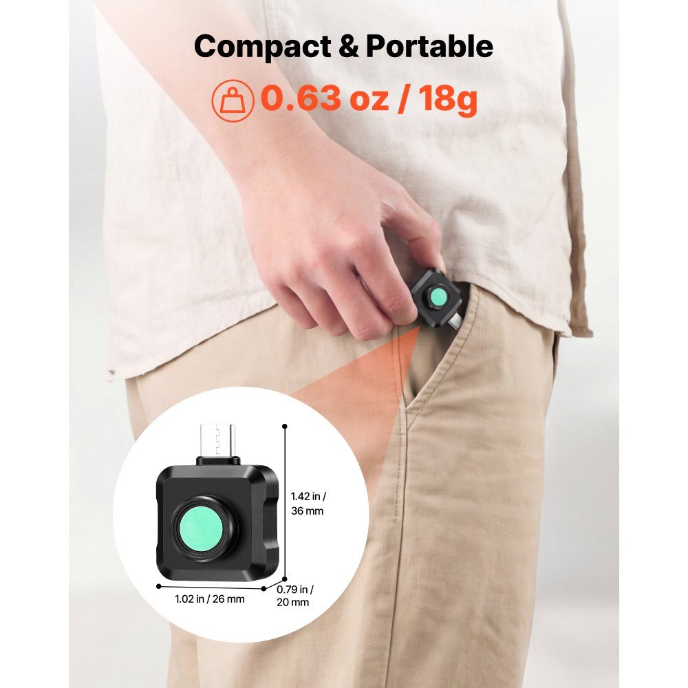 Thermal Imaging Camera for Android, 320x240 Super IR 160x120 IR Resolution Thermal Imaging Camera for Smartphone Tablet with USB-C Port, 25Hz Infrared Camera with 15 Color Palettes for Inspections at -20°C to 550°C