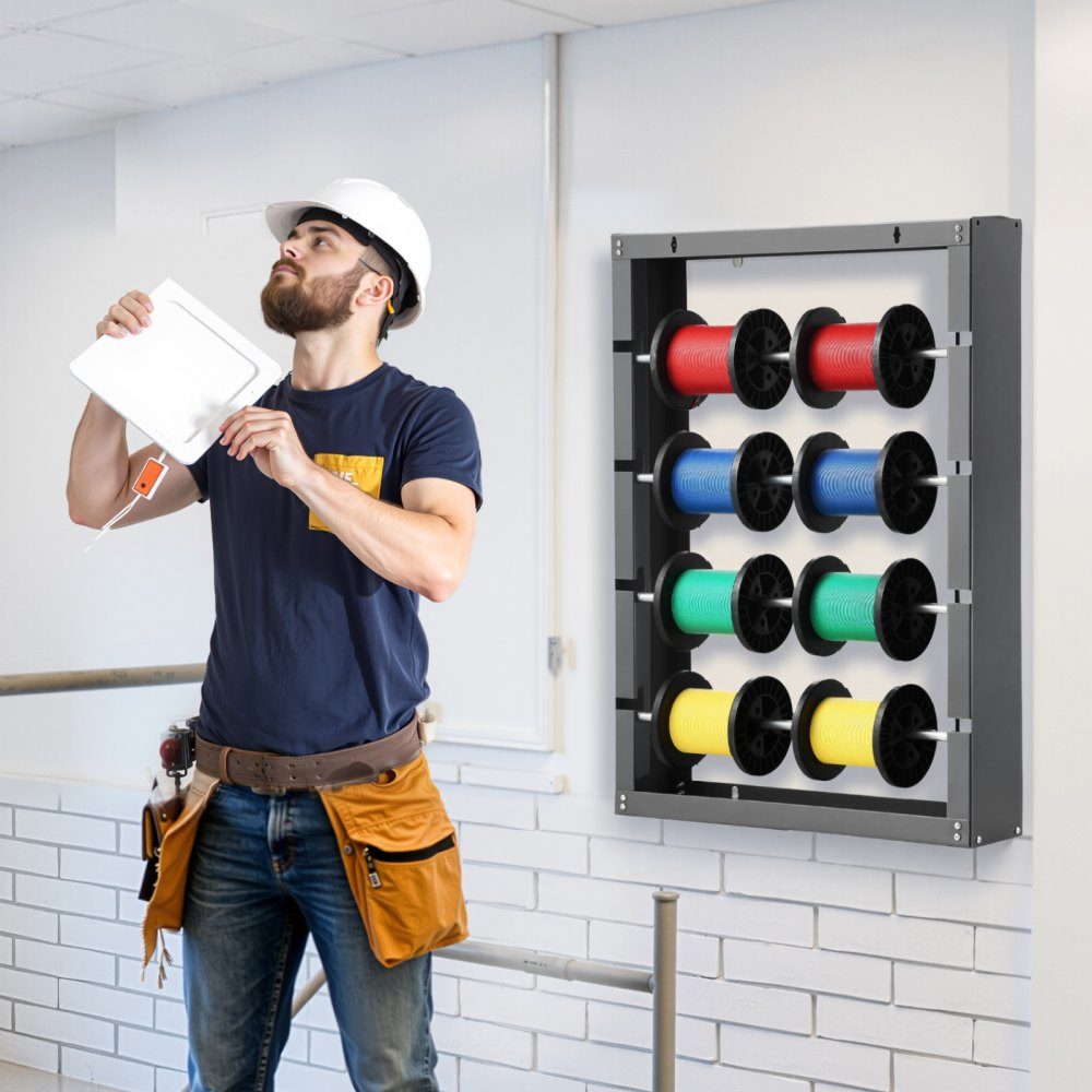 Wire Spool Holder, 4 Adjustable Bars, Wall Mounted Cold Rolled Steel Cable Spool Holder, Cable Storage and Display Stand, Load Capacity 68kg, for Various Conditions
