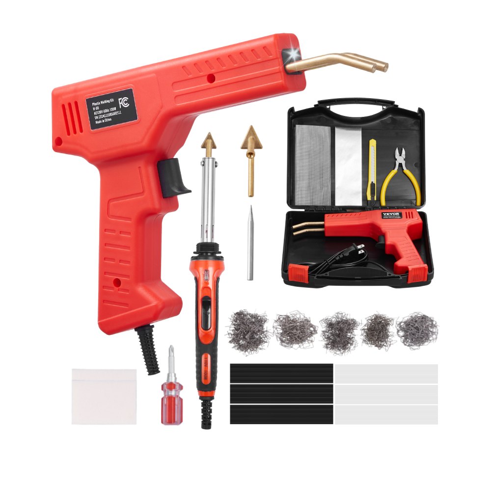 Spawarka do tworzyw sztucznych, pistolet spawalniczy 100 W + lutownica 60/100 W, zestaw naprawczy do tworzyw sztucznych zawierający 1000 gorących klipsów i 60 prętów do zderzaków samochodowych, kajaków, elektroniki, zabawek Spawarka do tworzyw sztucznych, pistolet spawalniczy 100 W + lutownica 60/100 W, zestaw naprawczy do tworzyw sztucznych zawierający 1000 gorących klipsów i 60 prętów do zderzaków samochodowych, kajaków, elektroniki, zabawek