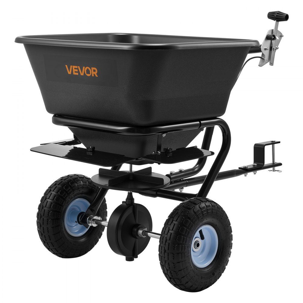 Spreader 38.6 kg load capacity, centrifugal spreader trailer spreader 3 m spreading width, spreading trailer with 25.4 cm tires, adjustable spreading quantity, lawn spreader for seeds, fertilizer and road salt