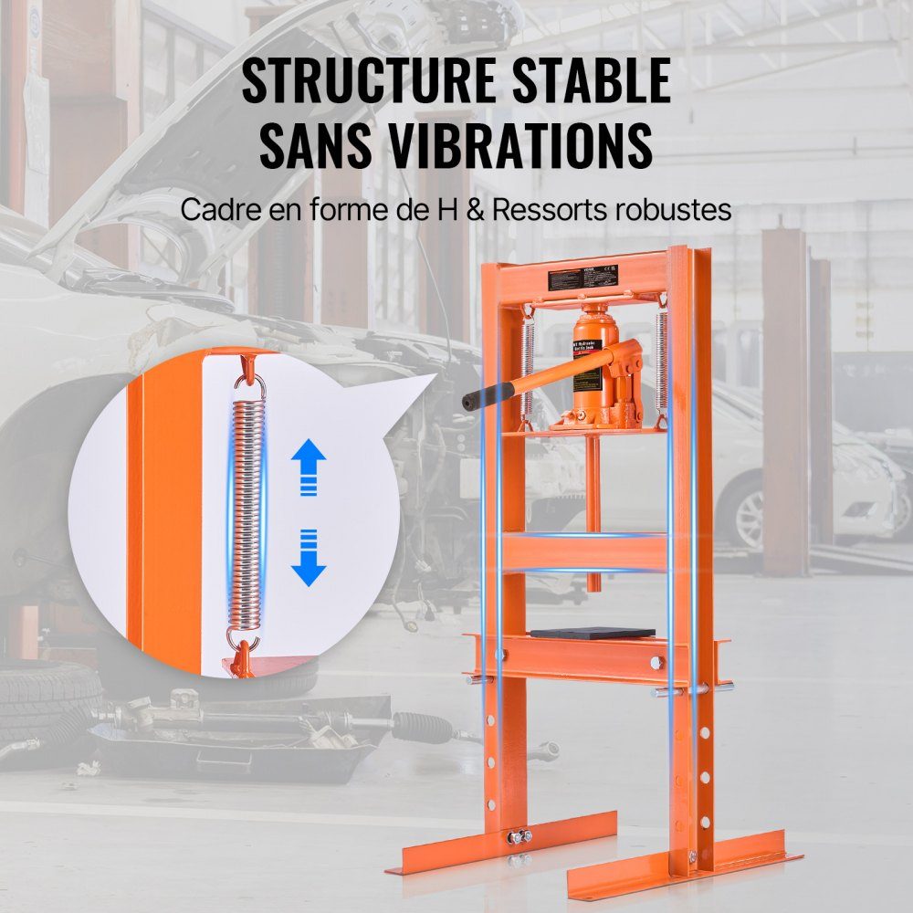 Workshop press hydraulic press 6 t, car frame press press 55-250 mm, 110 mm lifting height manual bearing press carbon steel workshop press for car bushings, ball joints, U-joints etc
