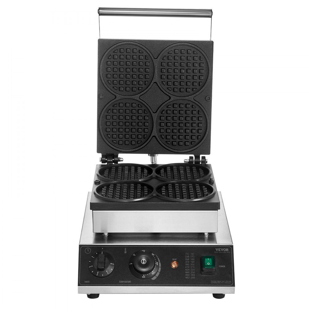 Commercial Waffle Maker Waffle Maker 1750W Non-Stick Stainless Steel Belgian Waffle Maker with Temperature and Time Control for Restaurant Bakery Snack Bar 4 Round Waffles