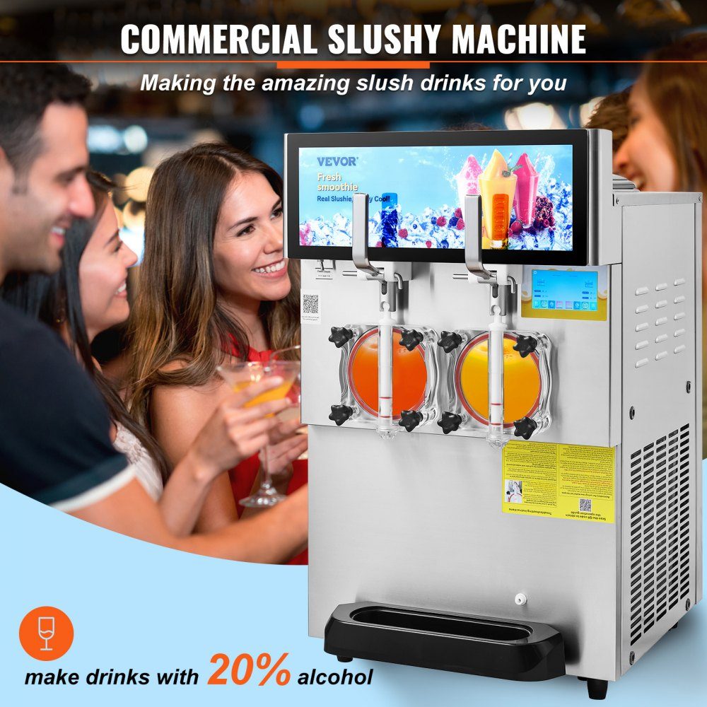 8L x 2 Kommerzielle Slush-Eismaschine, Slush-Maschine mit 26~32L/Std. Slush Slushy-Maschine, 1800 W Slush-Maker-Maschine 94 kg Slush-Eismaschine Edelstahl Slushy-Maschine 570 × 680 × 925 mm