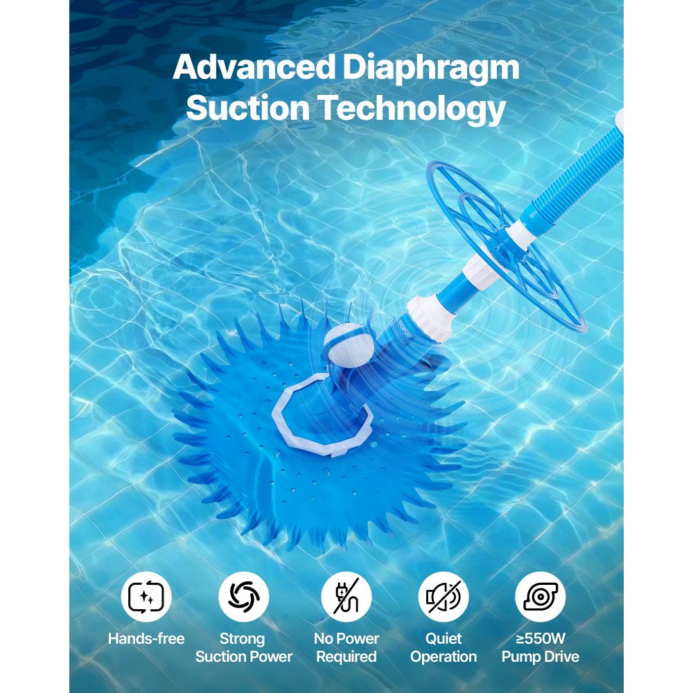 Pool vacuum with suction function, pool vacuum, pool vacuum with suction side, pool sweeper with 12 hoses, suitable for built-in pools and above-ground pools up to 6.1 x 10.7 m blue Pool vacuum with suction function, pool vacuum, pool vacuum with suction side, pool sweeper with 12 hoses, suitable for built-in pools and above-ground pools up to 6.1 x 10.7 m blue