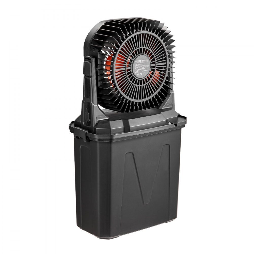 Ventilateur de camping, moteur 2700 tr/min, ventilateur brumisateur avec réservoir d'eau de 9 L, batterie 10 000 mAh, 4 niveaux de vent et 5 modes d'éclairage, ventilateur sur pied portable pour le camping, la pêche et les voyages – Réf. HT-24327