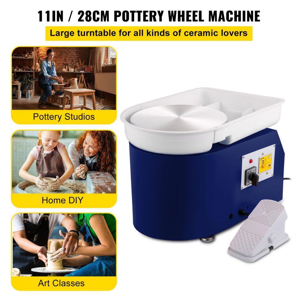 Pottery Wheel 350W Ceramic Disc Machine 220V Electric Pottery Wheel 28cm Turntable Foot Pedal Adjustment 60dB Turntable Pottery DIY Craft 300rpm Blue 13.3kg