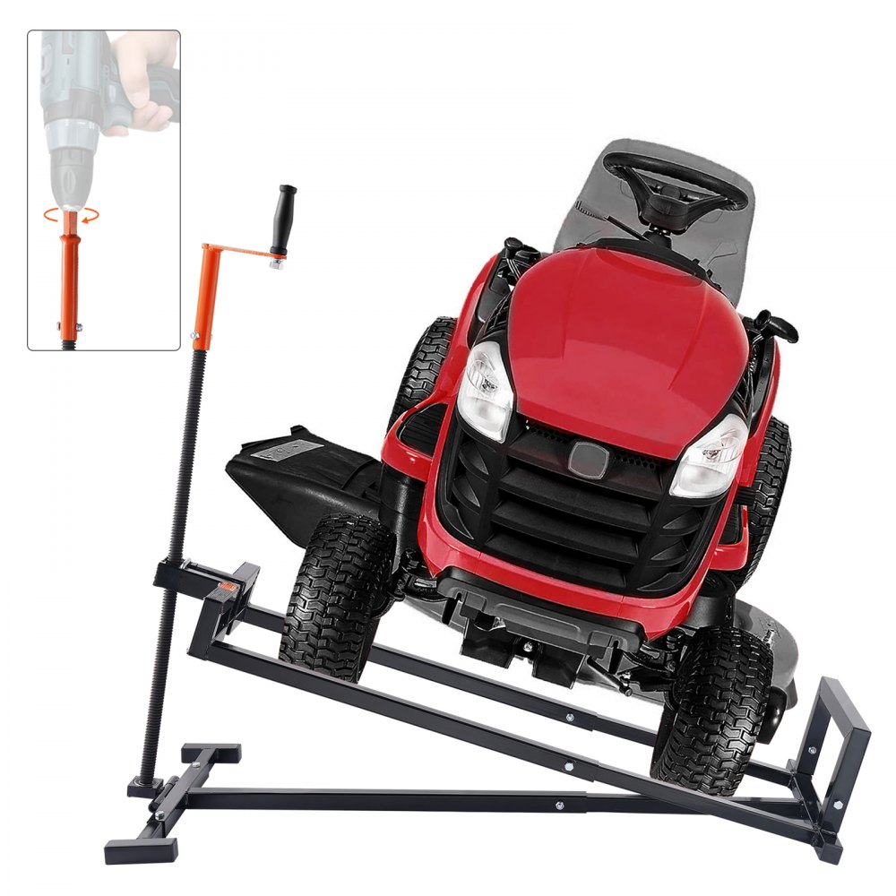 Riding Lawn Mower Lift 399kg Load Capacity Telescopic Maintenance Platform with Crank and Handle for Power Tools Foldable Lawn Tractor Lift for Lawn Mowers and Garden Tractors