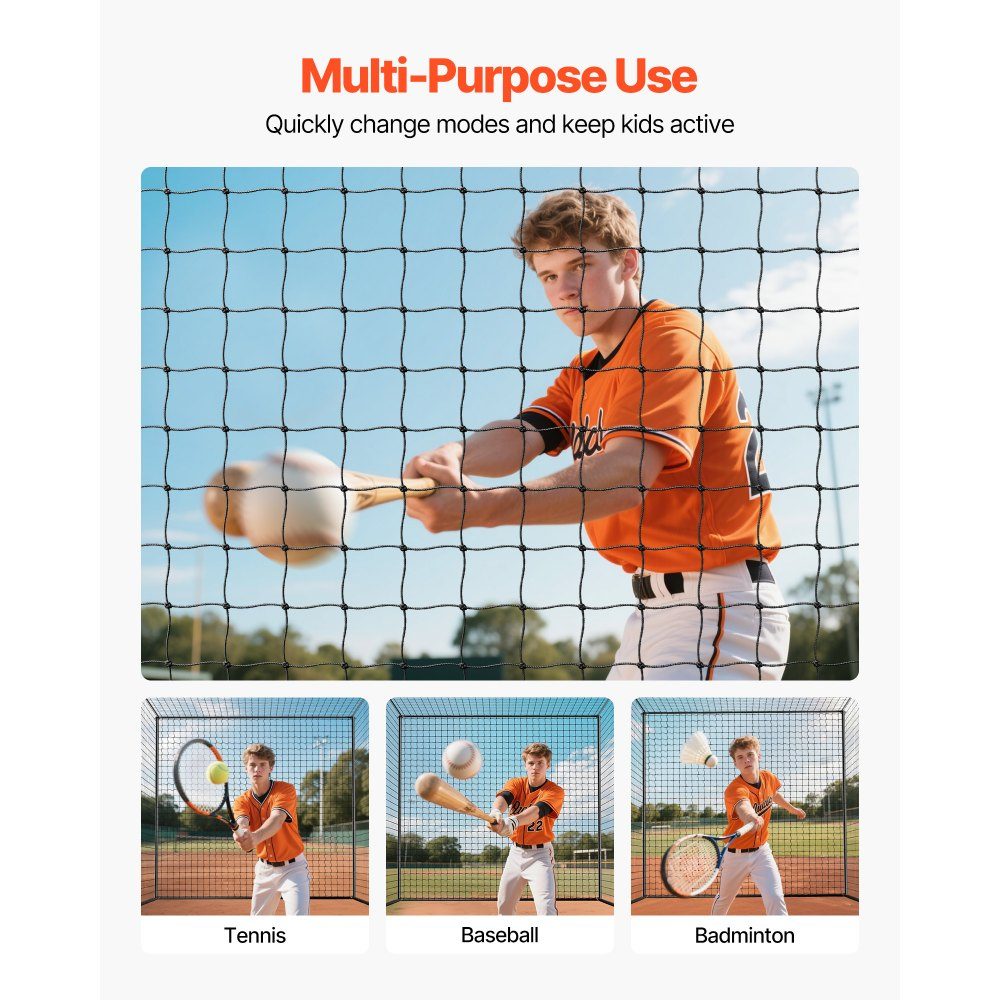Baseball Batting Cage Net (Rectangular) 10668 x 3200 x 3100mm, Portable Training Net with 45-lagigem & Knotted HDPE Fabric & Long Positioning Ropes, Softball Training Cage Net Included