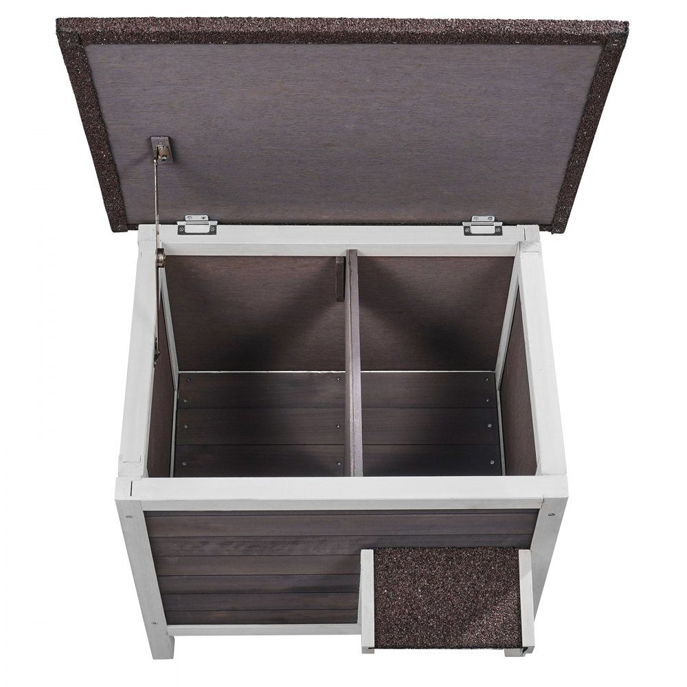Outdoor Cat House Weatherproof Wild Cat Shelter for Multiple Cats Outdoor Wooden Cat Rabbit House Fully Foam Insulated Open Roof PVC Door Flaps 61 x 50 x 53 cm (L x W x H)