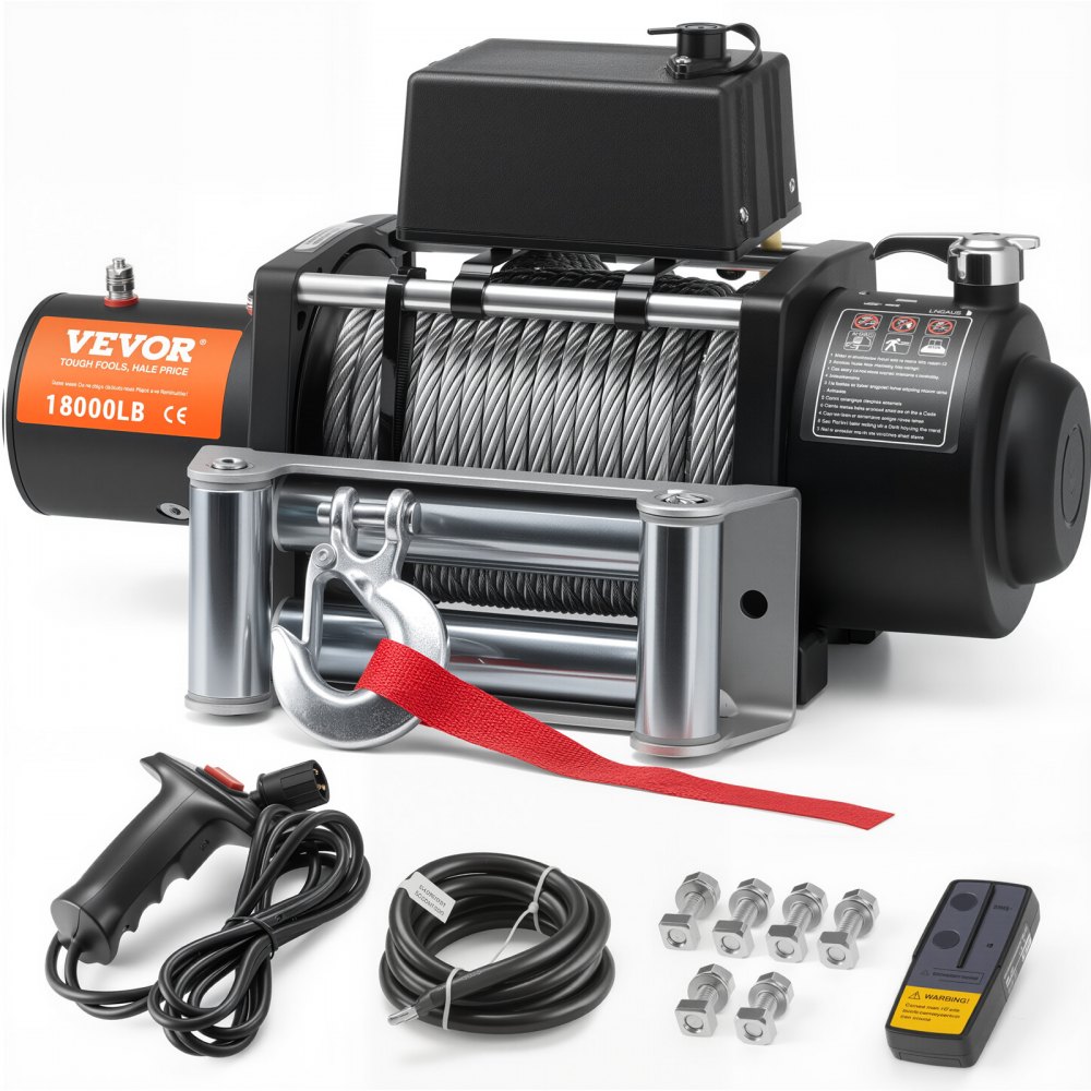 Wciągarka elektryczna, wciągarka samochodowa 18 000 funtów 12 V DC z prowadnicą liny stalowej Φ7/16" x 85 stóp, bezprzewodowy i przewodowy pilot zdalnego sterowania, wodoodporność IP55 do holowania SUV-ów, jeepów, ciężarówek, przyczep i łodzi Wciągarka elektryczna, wciągarka samochodowa 18 000 funtów 12 V DC z prowadnicą liny stalowej Φ7/16" x 85 stóp, bezprzewodowy i przewodowy pilot zdalnego sterowania, wodoodporność IP55 do holowania SUV-ów, jeepów, ciężarówek, przyczep i łodzi