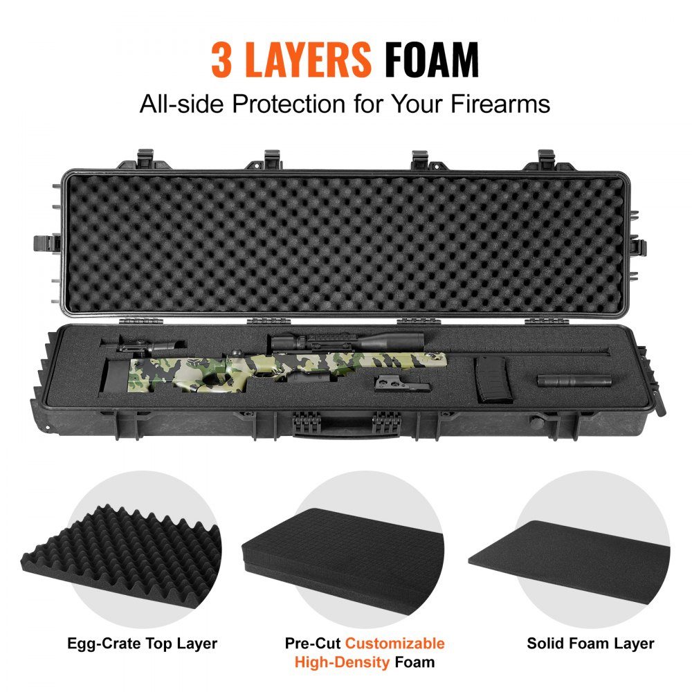 Rifle hard case with 3 layers of fully protective foam, lockable hard gun case, waterproof & rollable long gun case, for 138cm rifles or shotguns