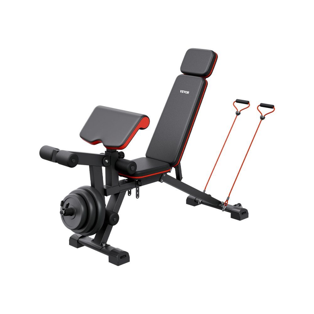 Weight bench, adjustable custom trainer for full body training (363 kg load capacity), sit-up training bench, fitness bench, flat bench with leg extension, preacher pad, quick adjustment