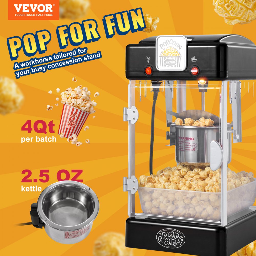 Popcorn Machine Popcorn Machine Popcorn Maker, 300W Popcorn Machine 2.5oz Kettle Makes 4Qt Per Load, Popcorn Machine with PP Door, Includes 2 Scoops and Tray, Cinema Style Black Popcorn Machine Popcorn Machine Popcorn Maker, 300W Popcorn Machine 2.5oz Kettle Makes 4Qt Per Load, Popcorn Machine with PP Door, Includes 2 Scoops and Tray, Cinema Style Black