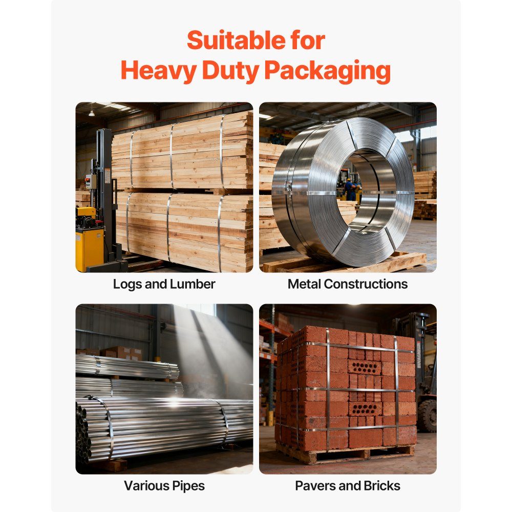 4-piece steel strapping set, manual strapping tool with 60m metal strapping, 200 metal clips and cutters, perfect workshop equipment for industrial packaging, transport and storage