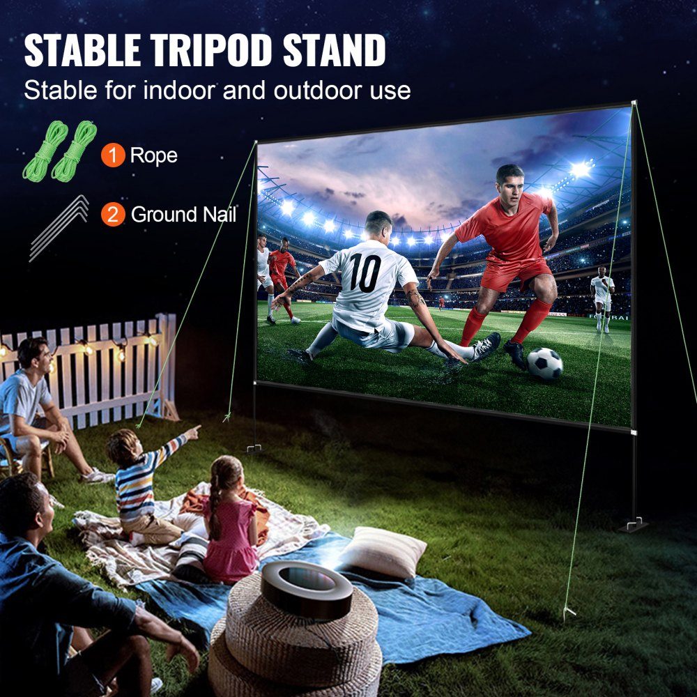 Projection Screen with Stand 15" Portable Movie Screen 16:9 Outdoor Indoor Projector Screen 138" x 80" Mobile Projector Screen 160°