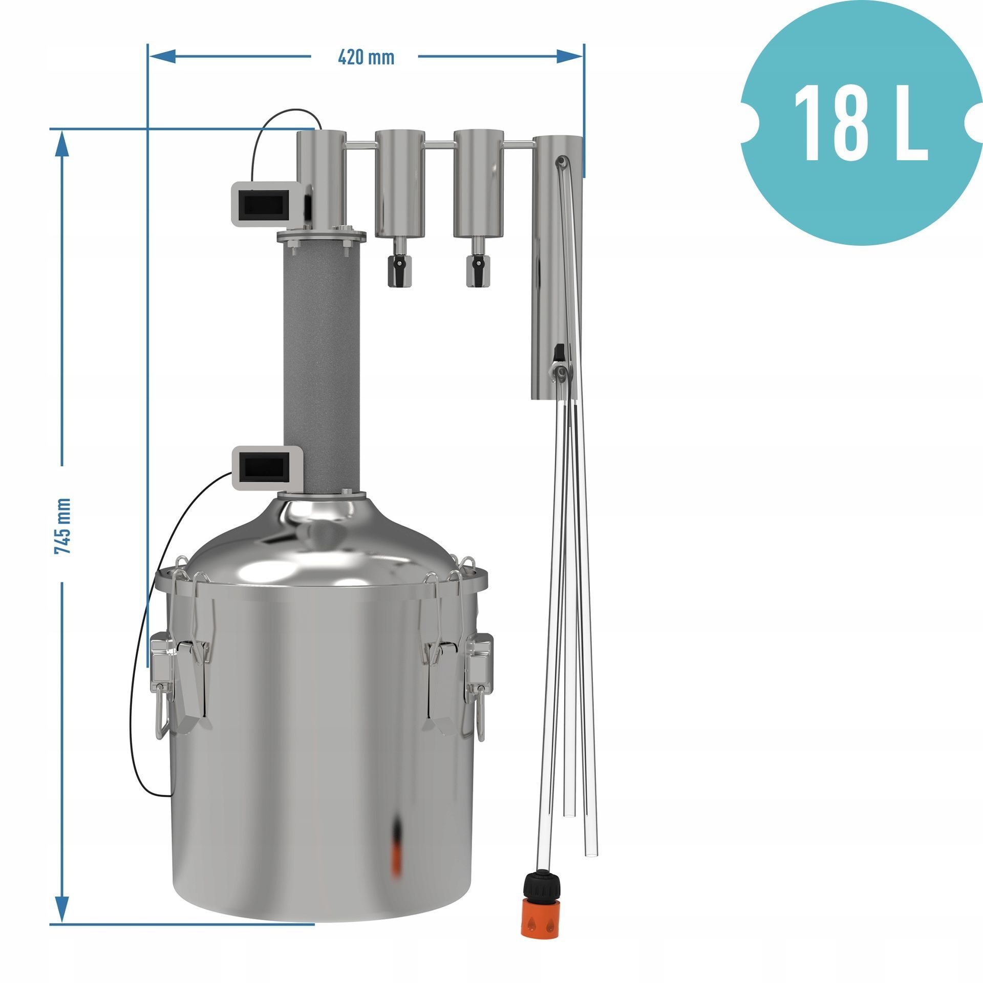 Distillate water kettle for wine, beer, wine distillation, liqueurs, modular burner in stainless steel INOX 18L Munin Convex