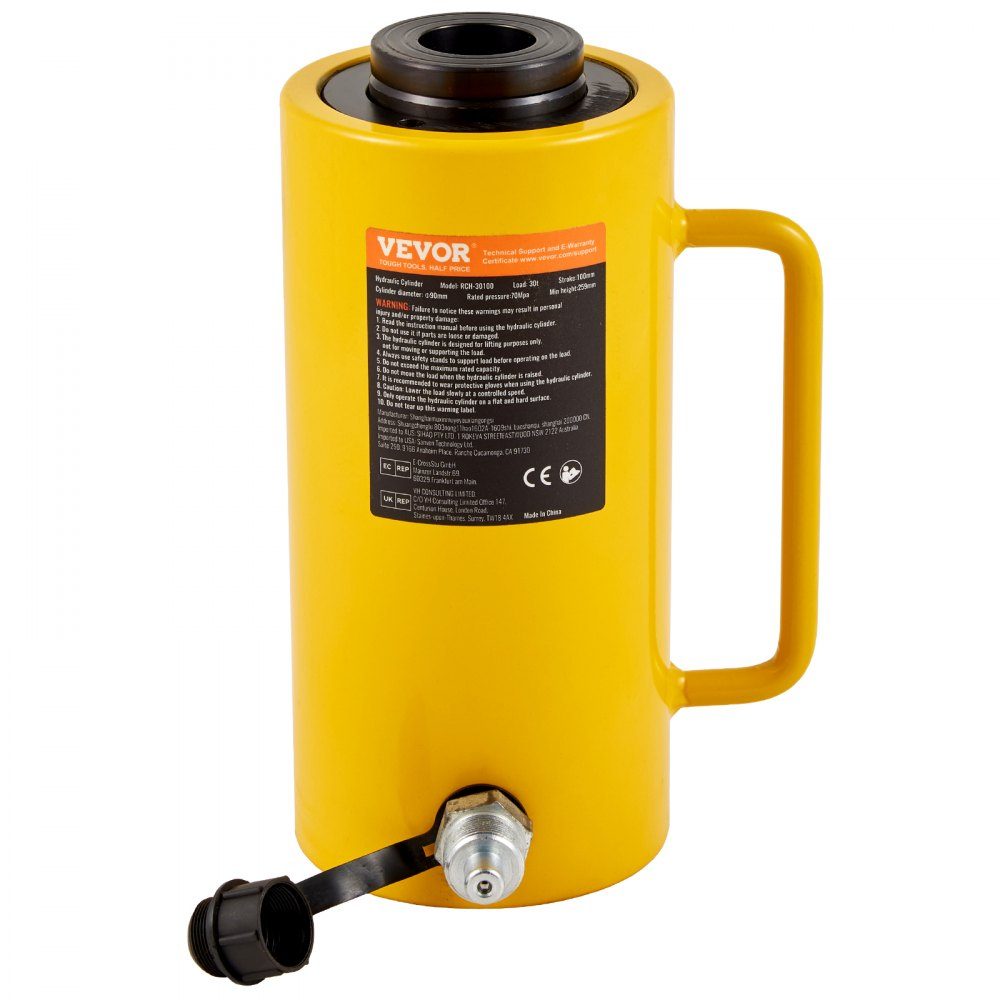 Hydraulic Cylinder Jack Capacity 30 Ton Hydraulic Cylinder 100mm Stroke Single Acting Portable Yellow Hydraulic Jack Hollow Piston Jack Hydraulic Bottle 6.9kg for Rigger Manufacturer