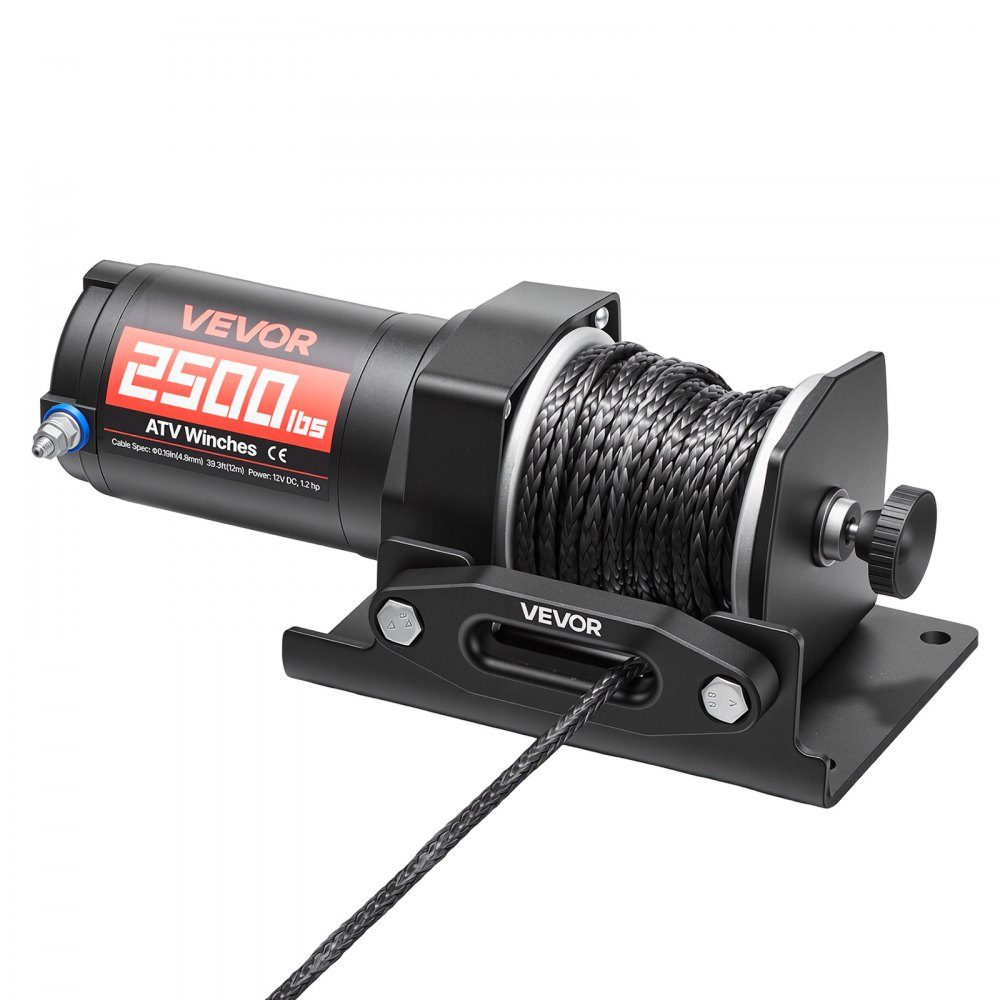 Electric Winch 1134kg 12V DC Motor Winch with 4.8mm x 12m Synthetic Rope and Wired Remote Control IP55 Aluminum Housing Electric Winch for ATV Towing Black