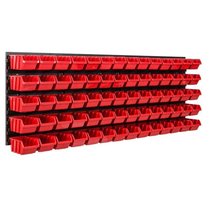 Półka warsztatowa na narzędzia, garaż ścienny 115x39cm, kompletny zestaw z 70 pudełkami na materiały