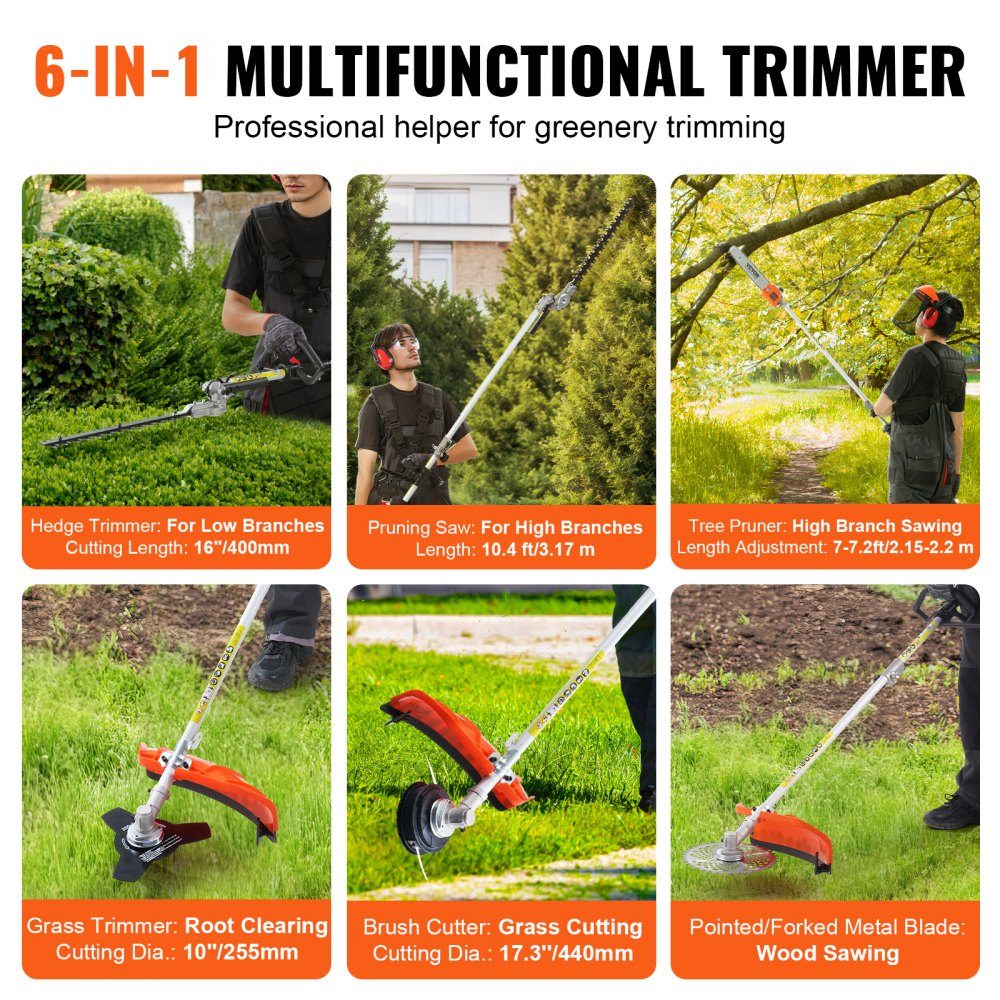6-in-1 hedge trimmer petrol hedge trimmer 52CC long handle hedge trimmer
