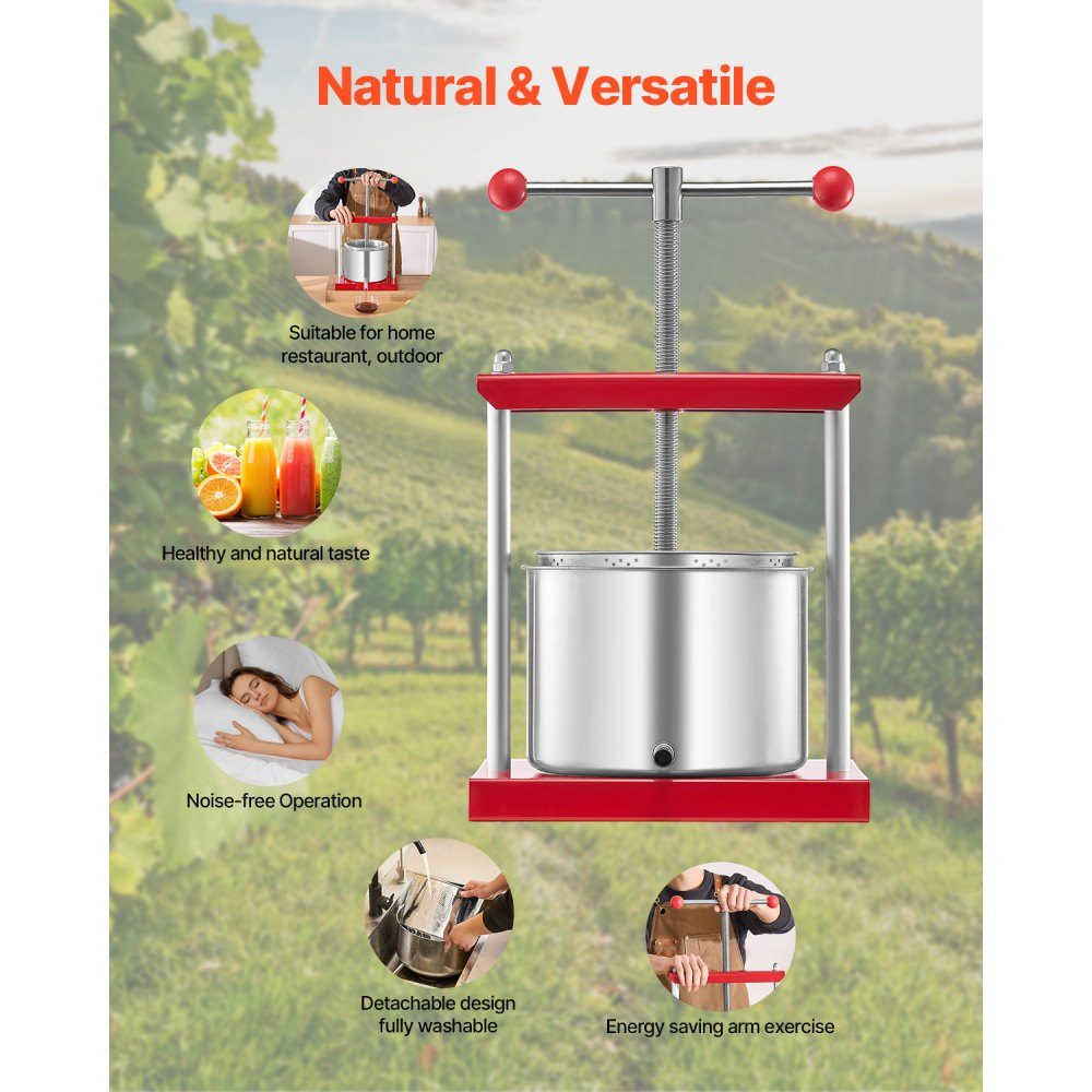 Fruit Wine Press, Fruit Grinder, Apple Grinder (6L) with 2 Stainless Steel Barrels, Manual Juicer, Cider Press, Apple Press, Grape Press, Olive Oil Press, T-Handle Juicer for Home Kitchen
