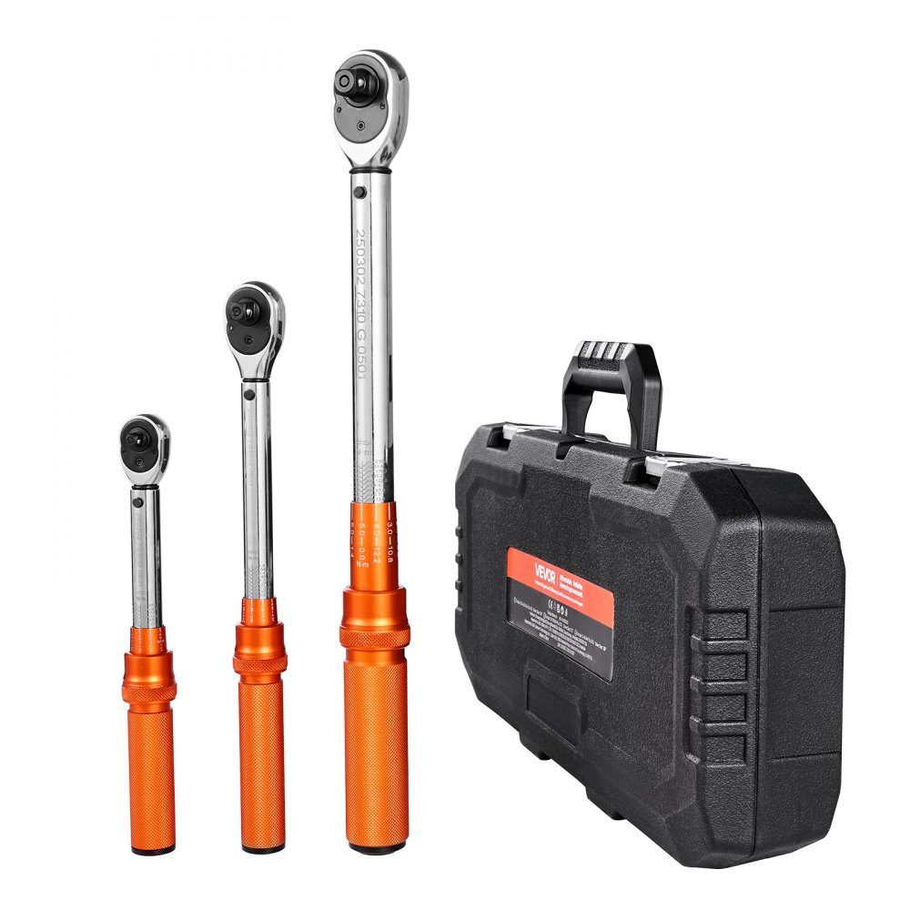 Click Torque Wrench (3pcs), 1/4 3/8 1/2" Drive, Two Way Torque Wrench Set with Dual Range Scales, 72 Teeth ±3% High Precision Alloy Steel for Auto Repair