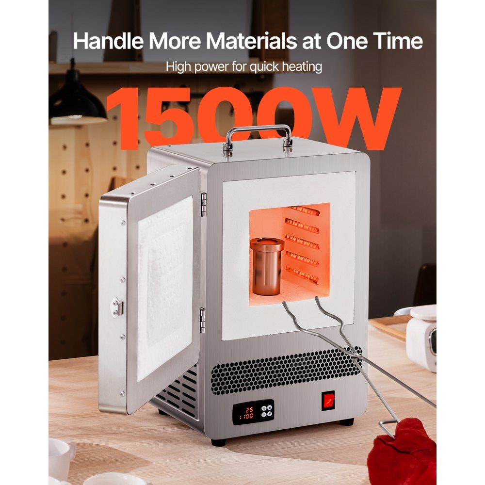 Stołowy piec do topienia 1500 W Mocny piec elektryczny 1200 ℃ Maksymalna temperatura Piec do topienia złota ze stali nierdzewnej do odlewania wosku Glina DIY Metalowa glazura hartująca na ceramicznym srebrze – Nr kat. HT-23710