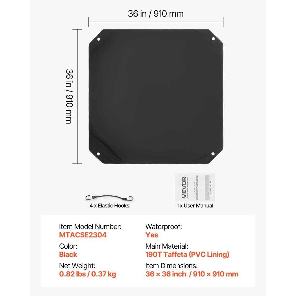 Outdoor Air Conditioner Cover 910x910mm Air Conditioner Cover Rainproof Universal Fit Outdoor Protective Cover for All Seasons Black