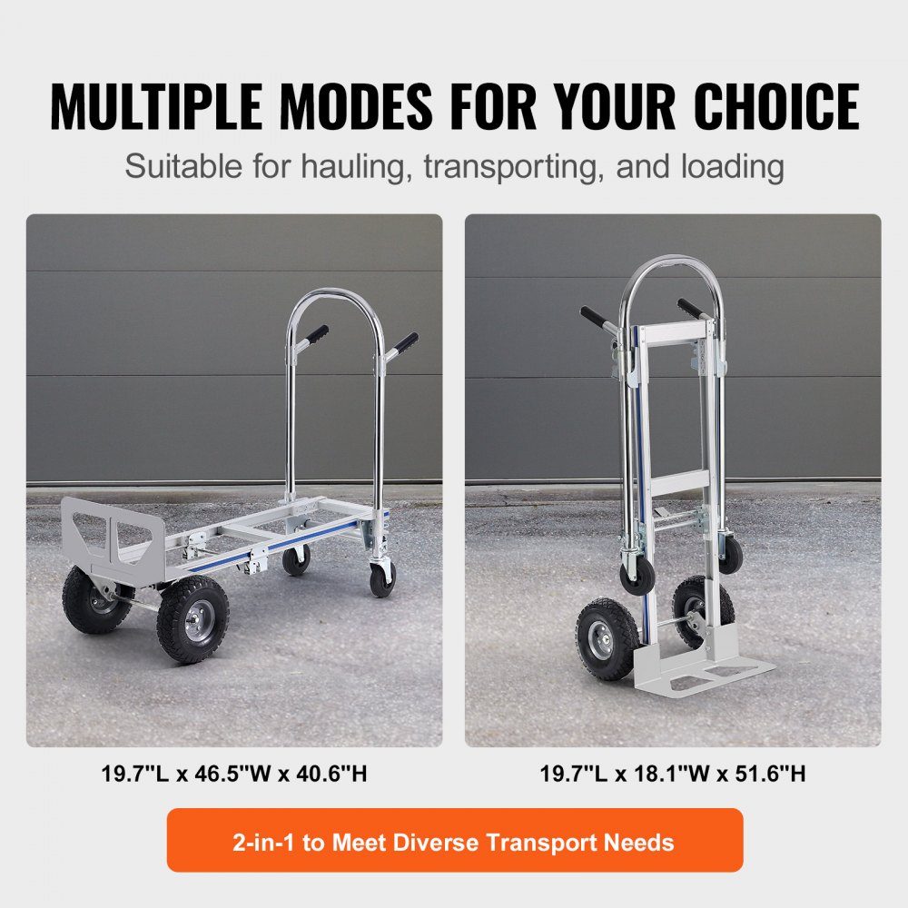 2 in 1 opvouwbare steekwagen 0,686 kg laadvermogen transportwagen aluminiumlegering koolstofstaal steekwagen platformwagen voor laden en transporttaken binnen en buiten