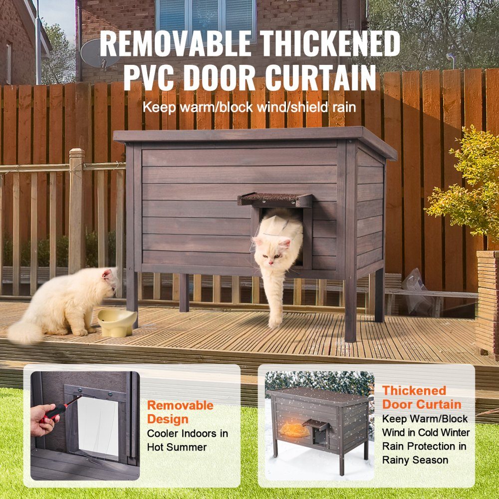 Buitenkattenhuis Weerbestendige schuilplaats voor wilde katten voor meerdere katten Houten katten- en konijnenhuis voor buiten Volledig met schuim geïsoleerd open dak PVC-deurkleppen 34" L x 22" B x 27" H