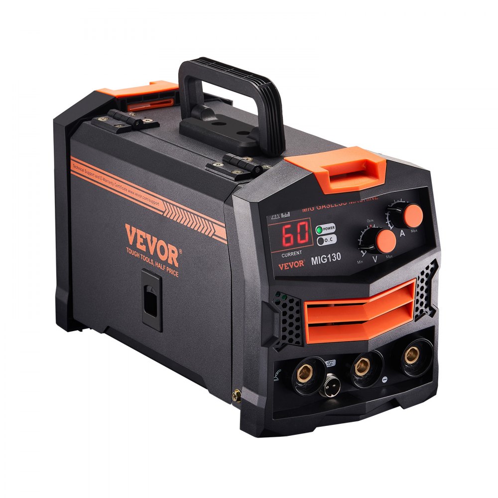 MIG Welder, 130A Synergic MIG Welding Machine, Gasless Cored Wire Welder, Portable MIG Welder with IGBT Inverter Technology and Digital Display Screen