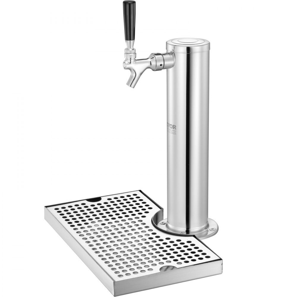 Beer Tower Kit, Single Tap Beer Conversion Kit, Stainless Steel Beer Tower Dispenser with Dual Gauge W21.8 Regulator and S System Keg Coupler, Beer Drip Tray for Home Party