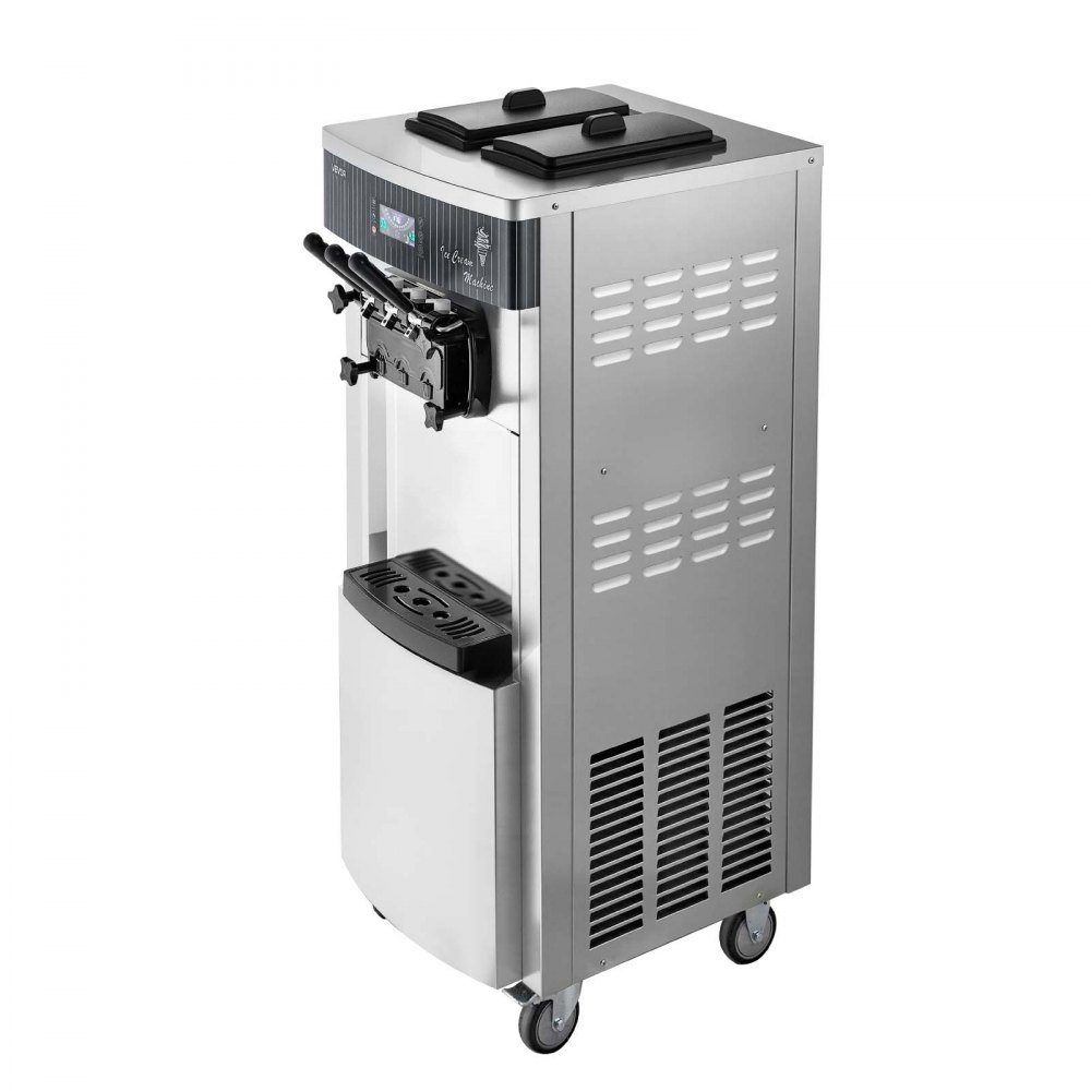 Gewerbliche Softeismaschine 2200 W, freistehende Eismaschine mit 20-28 L/h Produktion, mit 3 Geschmacksrichtungen & 2 Behältern (6 L), Vorkühlung & Selbstreinigung für Imbiss- und Dessertläden
