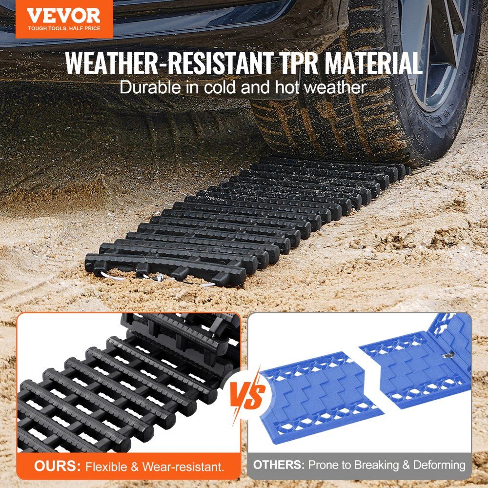 7 TON Traktionsbretter mit TPR-Material, Bergungsbretter für Geländefahrzeuge/Autos/Pickups/SUVs/Wohnmobile, Paar Reifen-Traktionsmatten auf Schnee, Sand, Schlamm und losem Boden, Aufbewahrungstaschen, kurz, schwarz