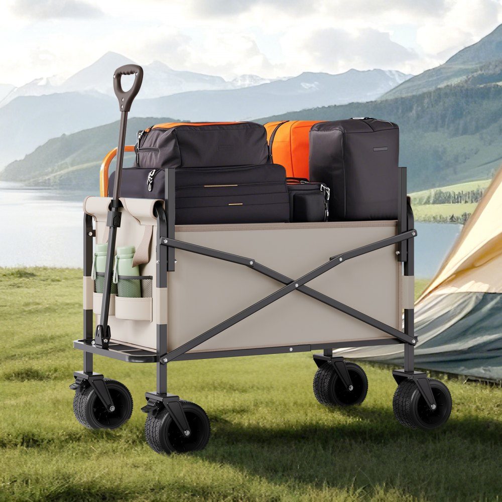 Chariot à bras, capacité de charge de 250 kg, chariot pliable 2 en 1, convertible en banc, chariot polyvalent avec poignée réglable, chariot d'extérieur pour courses, camping, jardinage