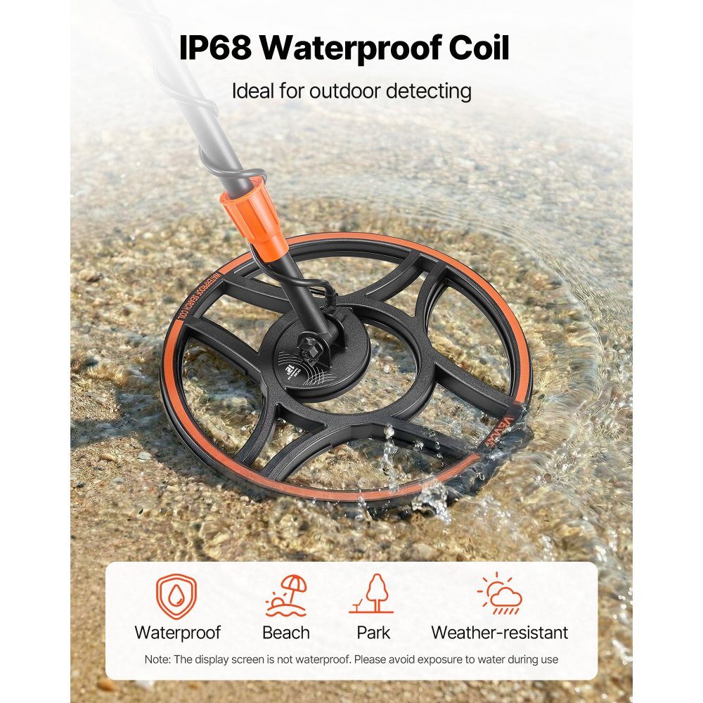 Adult Metal Detector 304.8mm Professional Metal Detector with 7 Modes IP68 Waterproof High Precision Gold Detector with Display Wireless Headphones Adjustable Length for Gold Hunting