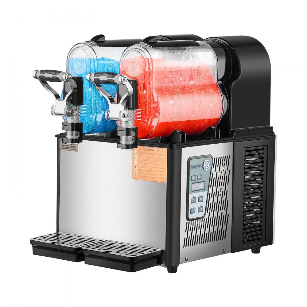 Kommerzielle Slush-Eismaschine, 3 l x 2, Doppeltankmaschine für gefrorene Getränke, 24 Tassen, Edelstahl, Slush-Eismaschine, Softeismaschine für Partys, Restaurants, Cafés, Bars, Schwarz